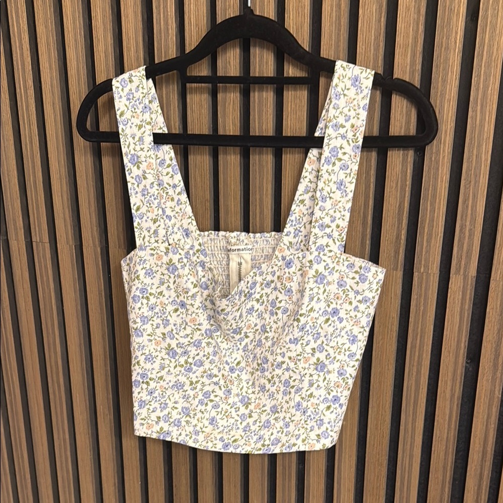 Reformation Floral Crop Top - Blue and White